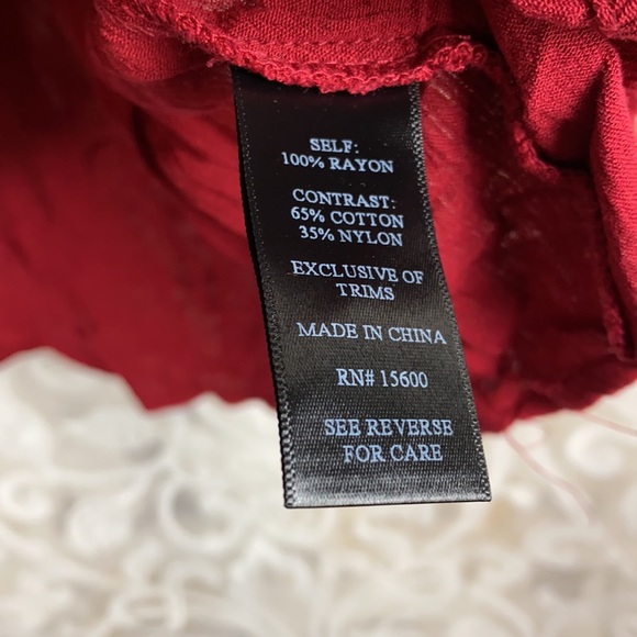 Artesia Boho Chic Peasant Blouse Red Lace trim lace up long sleeve shirt Medium - Picture 9 of 13